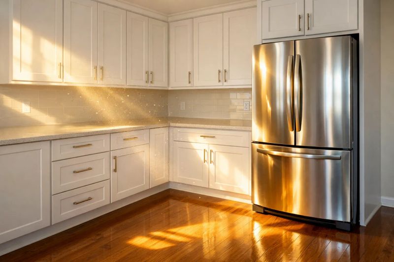 Cleaning professional bringing finishing touches to a bright Saugus home
